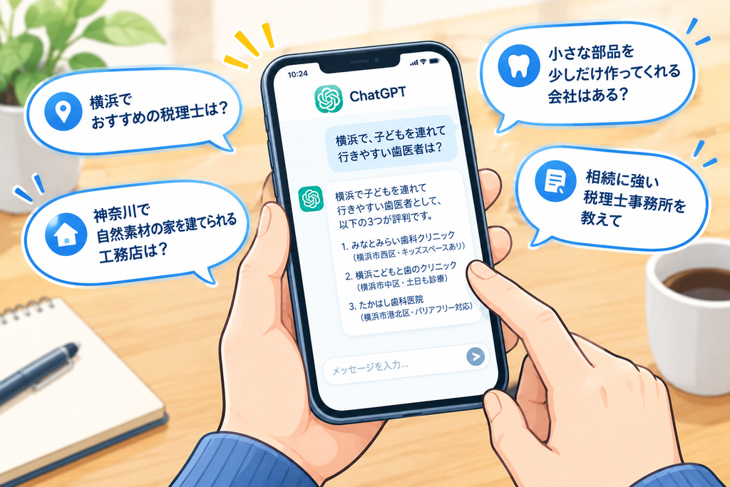 スマホでAIに質問している手元のイラスト