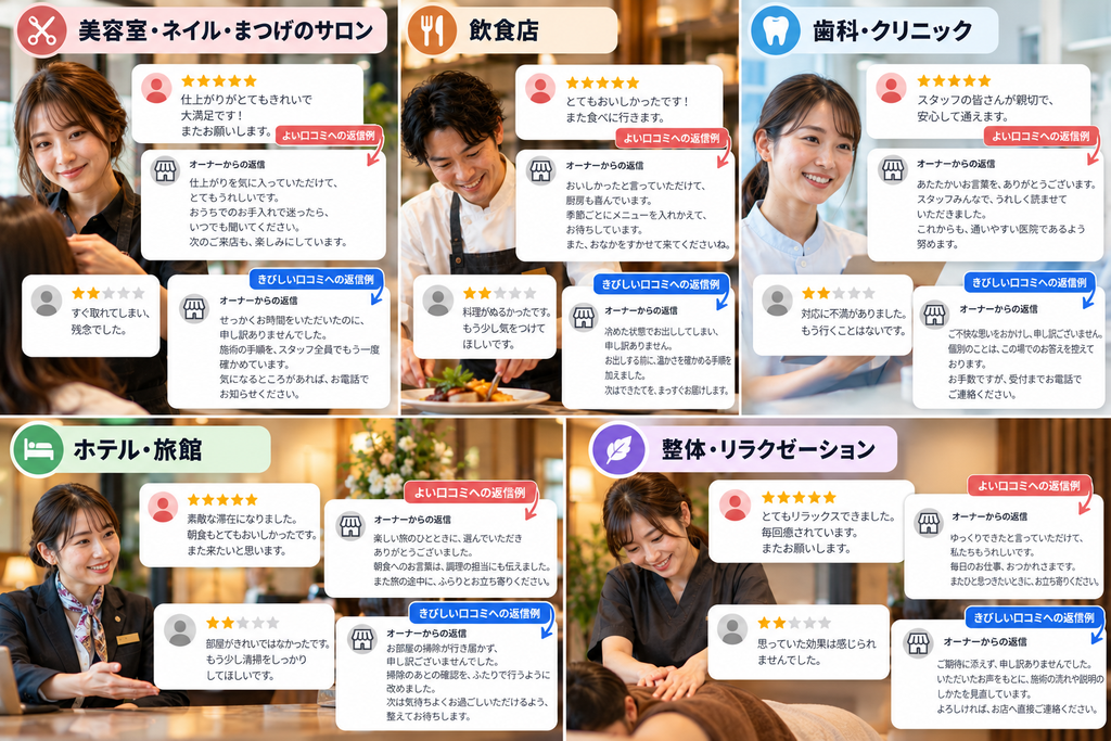 口コミ返信例ガイド：5業種の対応術の画像